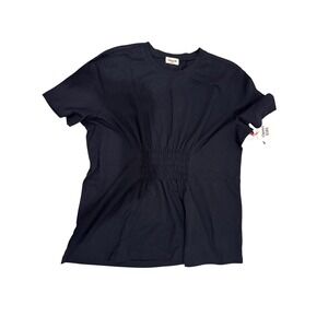 Open Edit Womens 3X Black Smocked Waist Short Sleeve Cotton T-Shirt NWT